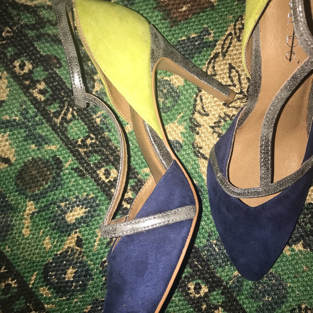 Anthro Lien Do Mixed Media T-Strap Heels Sz 6 Euc - Picture 5 of 8